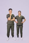 Haki  Ribanalı Lüks Likralı Unisex Hemşire Doktor Üniforma Takımı 