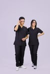 Siyah Lüks Likrali Klasik Unisex Overlock Paça Cerrahi Üniforma Takım