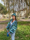 Blue/Green Striped Cardigan & Beanie