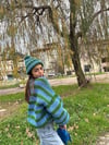 Blue/Green Striped Cardigan & Beanie