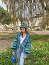 Blue/Green Striped Cardigan & Beanie
