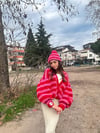 Pink/Red Striped Cardigan & Beanie