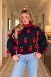 Romantic Navy Blue Red Rose Sweater