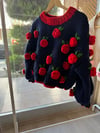 Romantic Navy Blue Red Rose Sweater