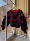 Romantic Navy Blue Red Rose Sweater