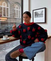 Romantic Navy Blue Red Rose Sweater