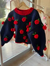 Romantic Navy Blue Red Rose Sweater