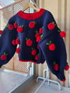 Romantic Navy Blue Red Rose Sweater