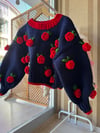 Romantic Navy Blue Red Rose Sweater