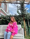 tricolor pink rose cardigan