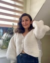 White Crop Cardigan With Stone Buttons