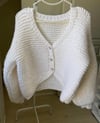White Crop Cardigan With Stone Buttons