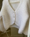 White Crop Cardigan With Stone Buttons