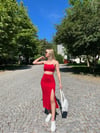  Kadın yandan yırtaçlı uzun etek-ip askılı crop atlet takım