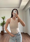 Basic Krem Halter Yaka