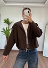 Double Krep Kumaş Kahverengi Bomber Ceket