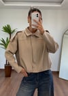 Double Krep Kumaş Krem Bomber Ceket