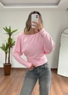 Düşük Omuz Pembe Bluz