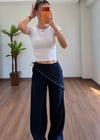 Fularlı Lacivert Pantolon