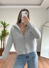 Gri Çift Fermuar Hırka