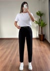 Havuç Kesim Siyah  Kemerli Pantolon