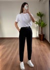 Havuç Kesim Siyah  Kemerli Pantolon