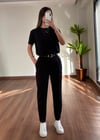 Havuç Kesim Siyah  Kemerli Pantolon