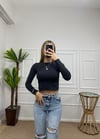 Kadın antrasit pamuklu yumuşak kumaş bisiklet yaka crop body