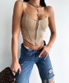 kadın askılı fermuarlı croptop
