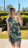 Kadın Bel Kuşak Bağlama Detay Yan Fermuar Mini Elbise