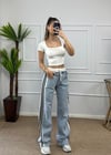 Kadın beyaz detay lastikli jean