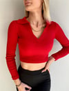 Kadın beyaz  kaşkorse polo yaka crop