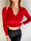 Kadın beyaz  kaşkorse polo yaka crop