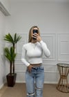 Kadın beyaz pamuklu yumuşak kumaş bisiklet yaka crop body
