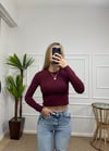 Kadın bordo pamuklu yumuşak kumaş bisiklet yaka crop body