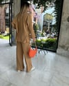 Kadın Camel Gofre Kumaş Salaş Gömlek Pantolon Alt Üst Takım