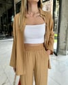 Kadın Camel Gofre Kumaş Salaş Gömlek Pantolon Alt Üst Takım