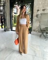 Kadın Camel Gofre Kumaş Salaş Gömlek Pantolon Alt Üst Takım