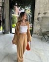 Kadın Camel Gofre Kumaş Salaş Gömlek Pantolon Alt Üst Takım