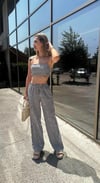 Kadın Çizgili Beli Lastikli Pantolon Crop Takım