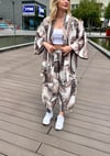 kadın desenli renkli pantolon kimono takımı