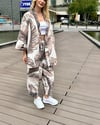 kadın desenli renkli pantolon kimono takımı