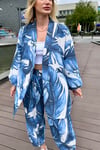 kadın desenli renkli pantolon kimono takımı
