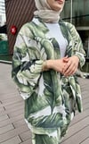kadın desenli renkli pantolon kimono takımı