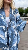 kadın desenli renkli pantolon kimono takımı