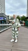 kadın desenli renkli pantolon kimono takımı
