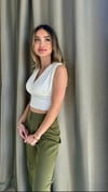 Kadın Gipeli V Yaka Beyaz Crop Bluz