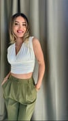 Kadın Gipeli V Yaka Beyaz Crop Bluz