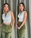 Kadın Gipeli V Yaka Beyaz Crop Bluz