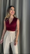 Kadın Gipeli V Yaka Bordo Crop Bluz
